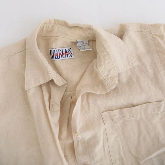 Vintage Bill Blass Jeans Beige 55%  Linen 45% Cotton Button Down Shirt Small - Picture 11 of 11